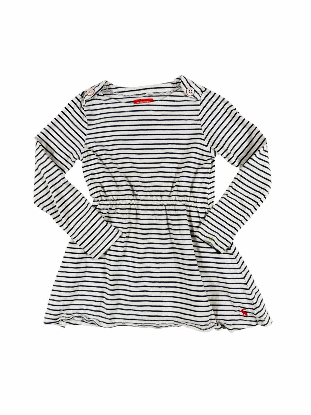 Joules Girls Navy & White Striped Long Sleeve Pocket Dress Size 5